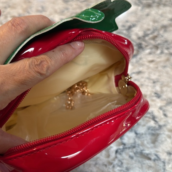 Segreto | Women’s Strawberry Crossbody Purse in Red with Gold Chain - Picture 10 of 13